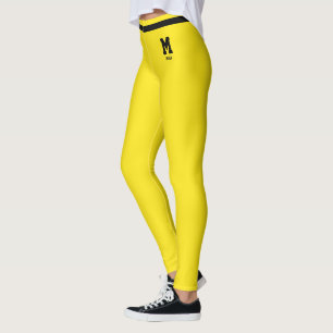 Personalized Blazing Yellow Black Striped Monogram Leggings