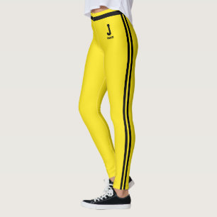 Personalized Blazing Yellow Black Stripes Monogram Leggings
