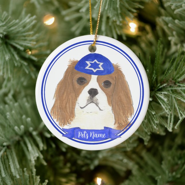 Personalized Blenheim Cavalier Hanukkah Yarmulke Ceramic Ornament (Tree)