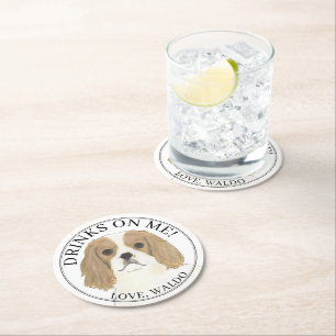 Personalized Blenheim Cavalier King Charles Spanie Round Paper Coaster