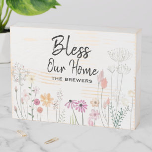 Personalized Bless Our Home Wood Box Sign