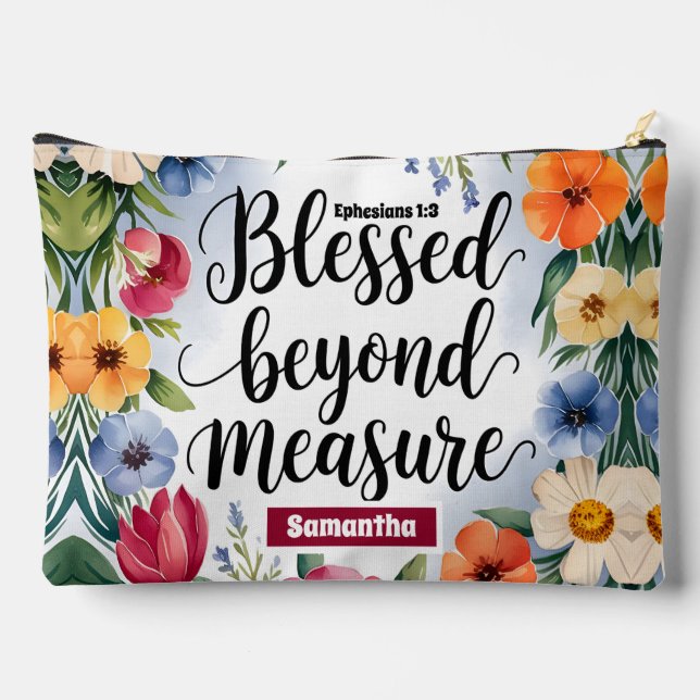 Personalized Blessed Beyond Measure Christian Accessory Pouch (Back)