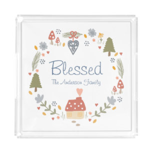 Personalized Blessed Cozy Country Cottage Hygge Acrylic Tray