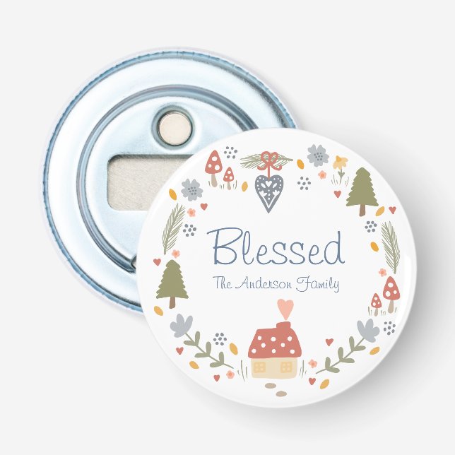 Personalized Blessed Cozy Country Cottage Hygge Bottle Opener (Front)