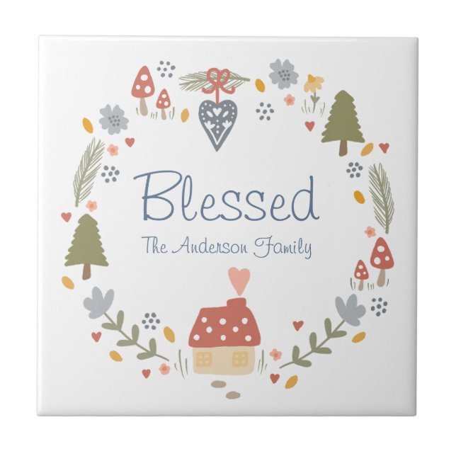 Personalized Blessed Cozy Country Cottage Hygge Ceramic Tile (Front)
