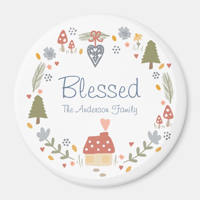 Personalized Blessed Cozy Country Cottage Hygge Magnet (Front)