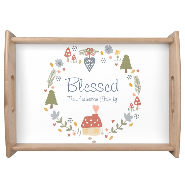 Personalized Blessed Cozy Country Cottage Hygge Serving Tray (Front)
