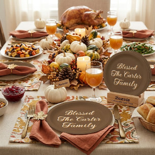 Personalized Blessed Family Thanksgiving Paper Plates