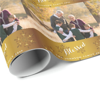 Personalized Blessed Gold Photo Wrapping Paper