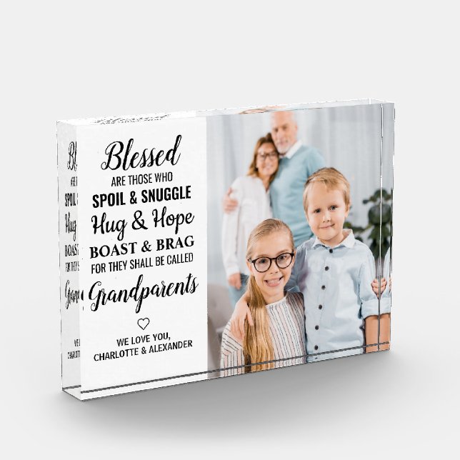 Personalized Blessed Grandparents Poem Modern Photo Block (Left)
