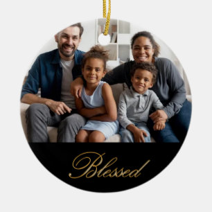 Personalized Blessed in gold with silver glitter Ceramic Ornament