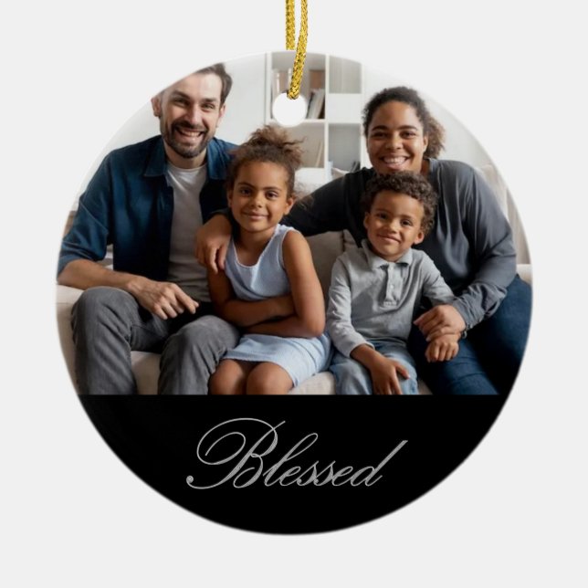 Personalized Blessed in silver with glitter Ceramic Ornament (Front)