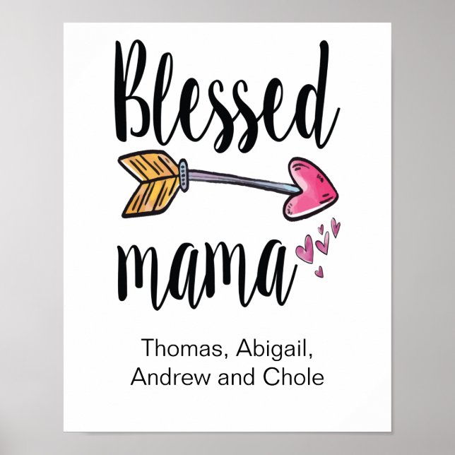 Personalized Blessed Mama Gift for Mom Kids Names Poster (Front)