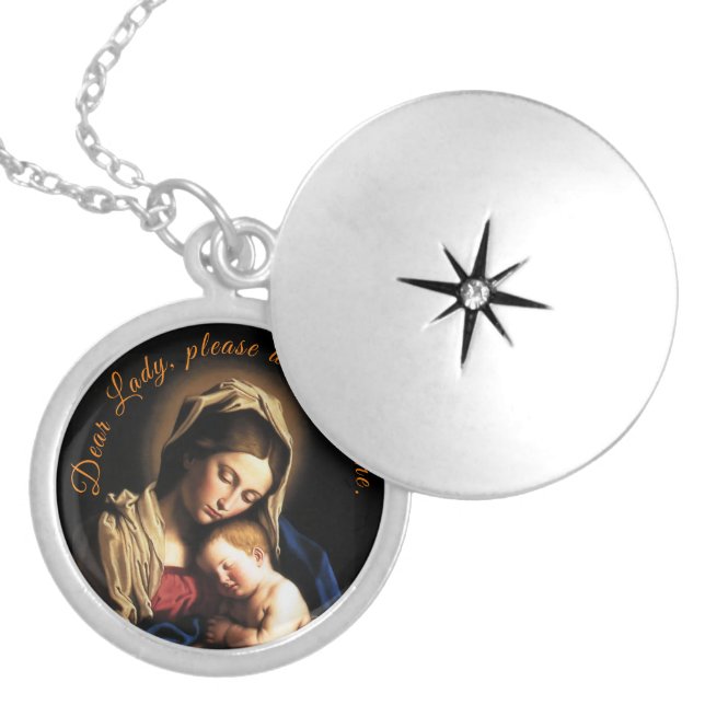 Personalized Blessed Mother & Baby Jesus Locket Necklace (Front)