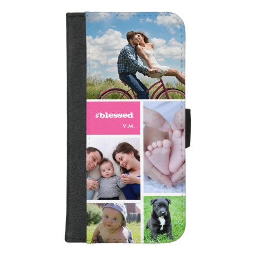 Personalized Blessed Photo collage Pink block iPhone 87 Plus Wallet Case