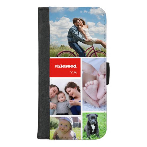 Personalized Blessed Photo collage Red block iPhone 87 Plus Wallet Case