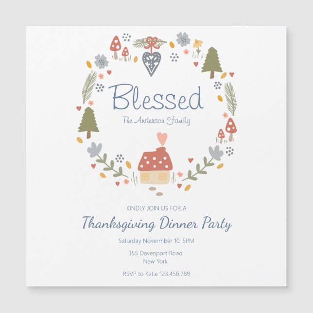 Personalized Blessed Thankful Dinner Party Magnetic Invitation (Front)