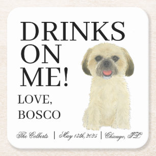 Personalized Blonce Tan Golden Shih Tzu Wedding Square Paper Coaster