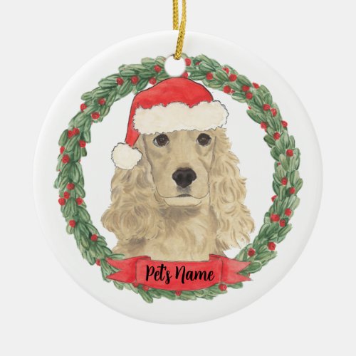 Personalized Blond Tan Golden Cocker Spaniel Ceramic Ornament