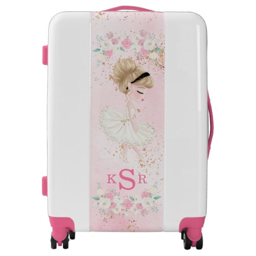 Personalized Blonde Ballerina Pink Floral Luggage