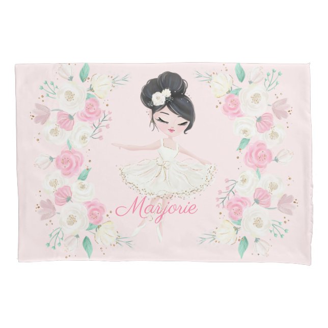 Personalized Blonde Ballerina Pink Floral Pillow C Pillow Case (Front)