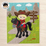 Personalized Blonde Cowboy Jigsaw Puzzle<br><div class="desc">Personalized cowgirl riding on horses Puzzle. Please check out more of my personalized gifts.</div>