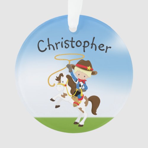 Personalized Blonde Cowboy With Lasso Ornament