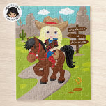 Personalized Blonde Cowgirl Jigsaw Puzzle<br><div class="desc">Personalized cowgirl riding on horses Puzzle. Please check out more of my personalized gifts.</div>