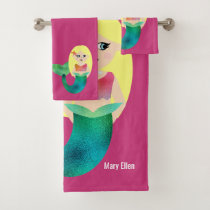 Personalized Blonde Faux Foil Mermaid Kids Cute Bath Towel Set