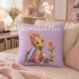 Personalized Blonde Girl Name Throw Pillow