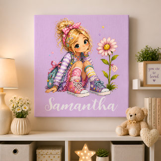 Personalized Blonde Hair Girl Name Canvas Photo Tile