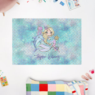Personalized Blonde Mermaid Girl Bedroom Playroom Rug