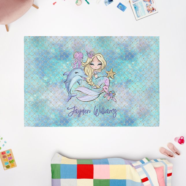 Personalized Blonde Mermaid Girl Bedroom Playroom Rug (Personalized Blonde Mermaid Girl Bedroom Playroom Rug
)