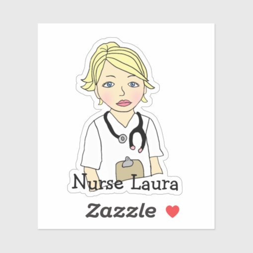 Personalized Blonde Nurse or Caregiver Name Sticker | Zazzle