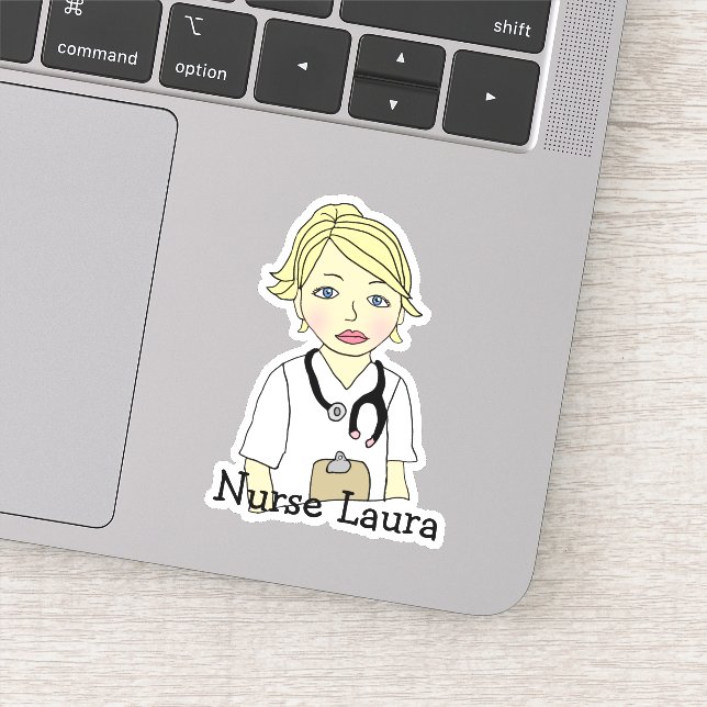 Personalized Blonde Nurse or Caregiver Name Sticker (Detail)