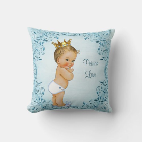 Personalized Blonde Prince Blue Leaves Throw Pillow