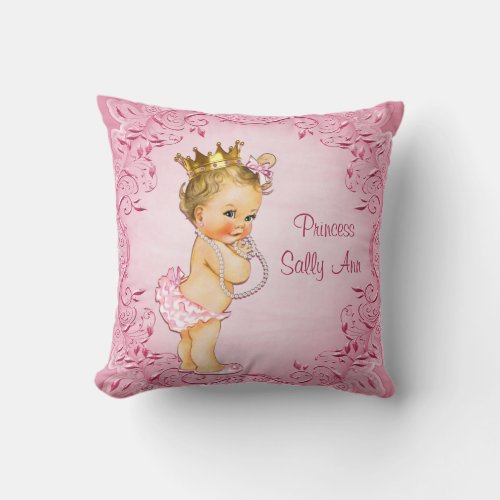 Personalized Blonde Princess Glamorous Pink Throw Pillow