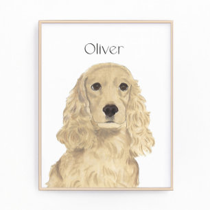 Personalized Blonde Tan Golden Cocker Spaniel Art Photo Print