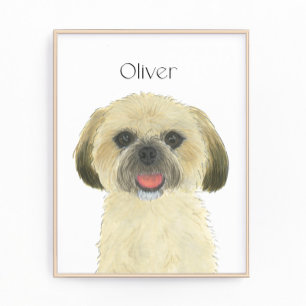Personalized Blonde Tan Golden Shih Tzu Art Photo Print
