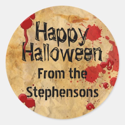 Personalized Blood Splatter Halloween Party Classic Round Sticker