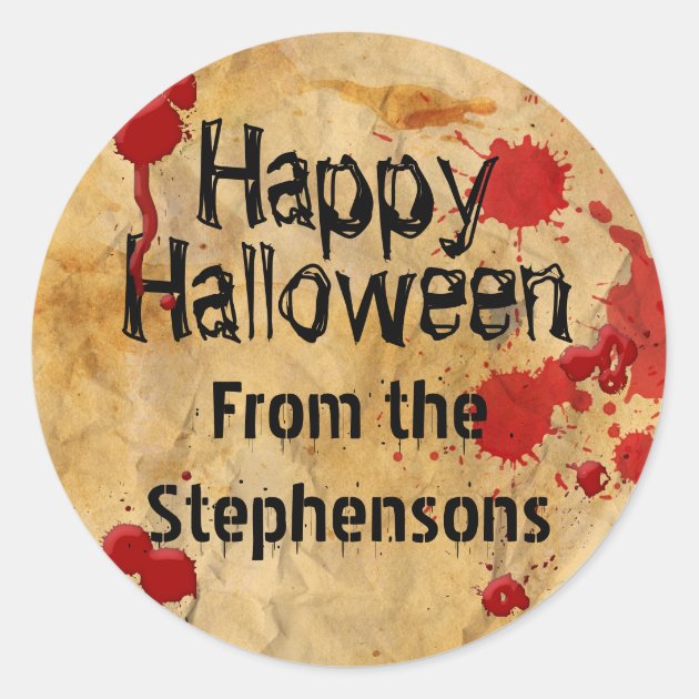 Personalized Blood Splatter Halloween Party Classic Round Sticker