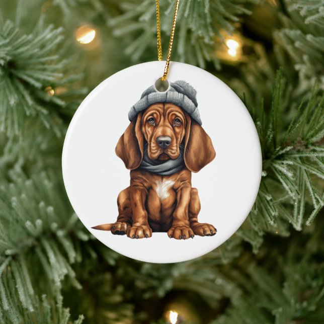 Personalized Bloodhound Dog Art Ceramic Ornament (Tree)