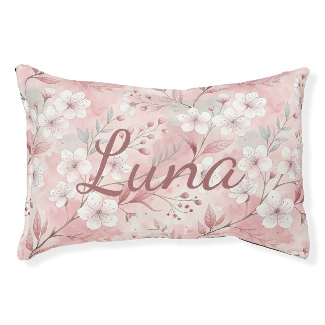 Personalized Bloom Sakura Pink Burgundy Pet Bed (Front)