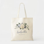 Personalized blooming botanical floral bridesmaid tote bag<br><div class="desc">Watercolor botanical floral and greenery in soft yellow,  dusty blue,  and gray,  elegant and romantic,   great personalized bridesmaid gifts</div>