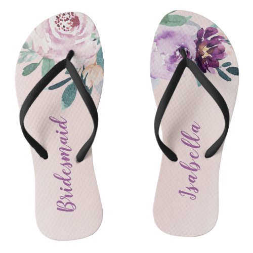 Personalized Blooming botanical purple bridesmaid Flip Flops