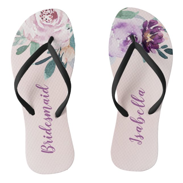 Personalized Blooming botanical purple bridesmaid Flip Flops (Footbed)