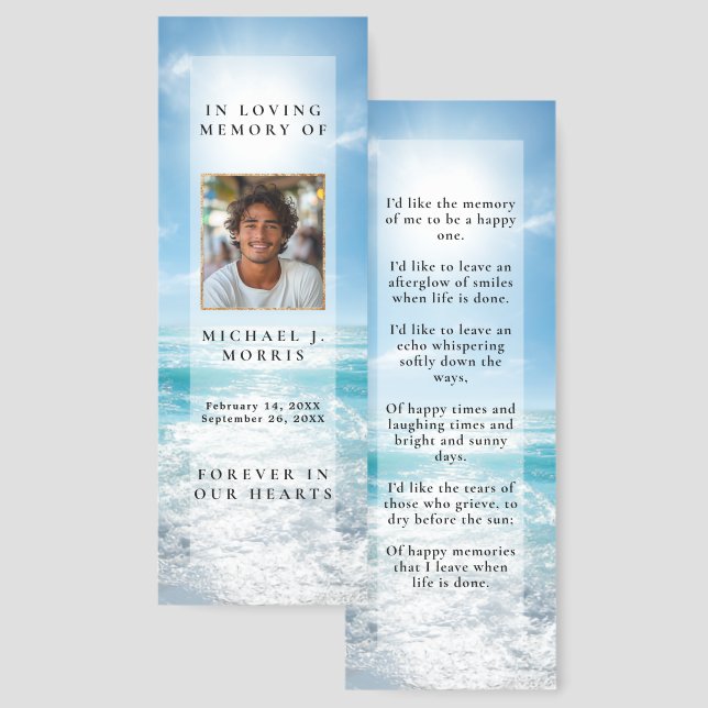 Personalized Blu Sky Funeral Book Mark (Front & Back)