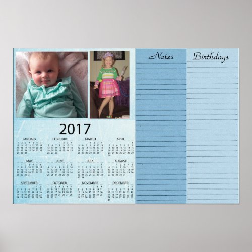 Personalized Blue 2017 Calendar with Baby Photo Poster