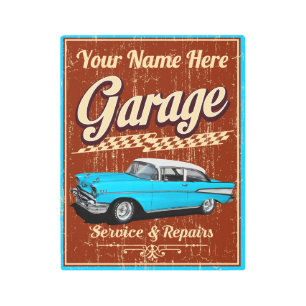 Personalized Blue 57 Chevy Garage Metal Print