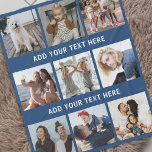 Personalized Blue 9 Photo Collage Fleece Blanket<br><div class="desc">Personalized gift fleecy blanket featuring a masculine blue background that can be changed to any color,  9 photos of your choice,  and 2 simple text templates for you to customize.</div>